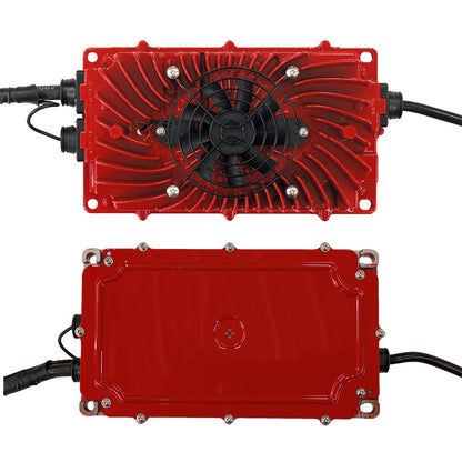 Top view and bottom view of the Salt City Golf Cart smart charger, free shipping and great prices.