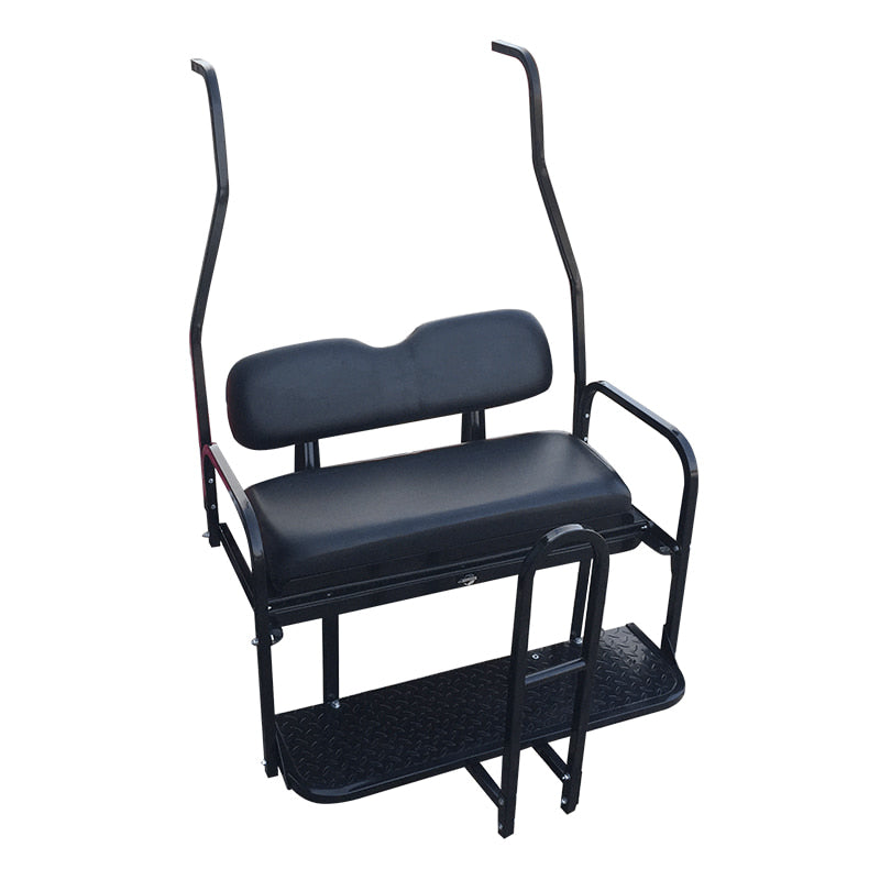 Black cushions rear flip seat assembly for Club Car DS golf cart, model years 2000.5 and newer.
