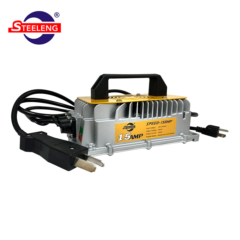 Replacement Club Car DS 36-volt golf cart smart charger, 15-amp, crowsfoot 2-pin connector made by SGC, designed for lead acid wet cell batteries, free shipping.