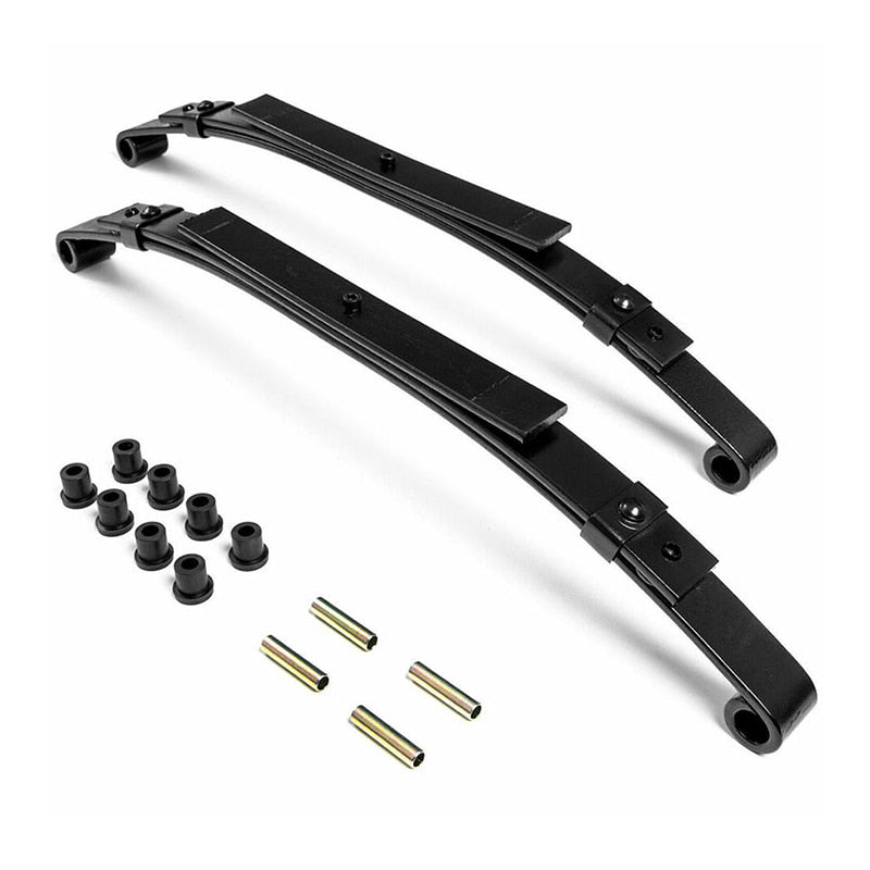 EZGO TXT golf cart replacement rear heavy duty leaf spring set, including new rubber grommets and sleeves for increased load carrying capacity.