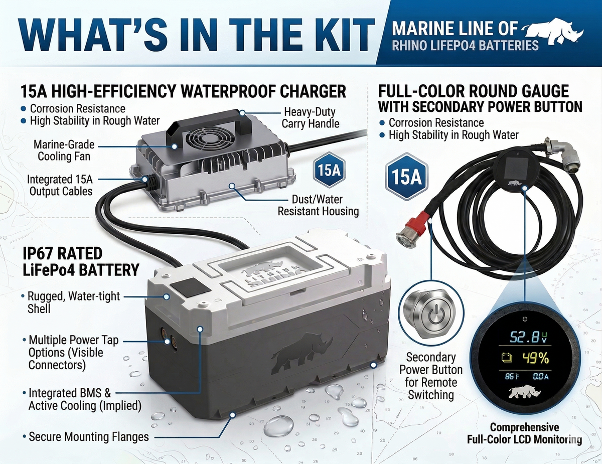 24V 100Ah Lithium Rhino Marine LiFePO4 IP67 Conversion Kit