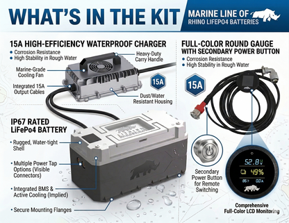 36V 65Ah Lithium Rhino Marine LiFePO4 IP67 Conversion Kit