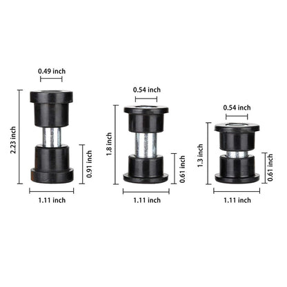 Lengths and dimensions of sleeve and bushing assemblies designed for Club Car DS golf carts.