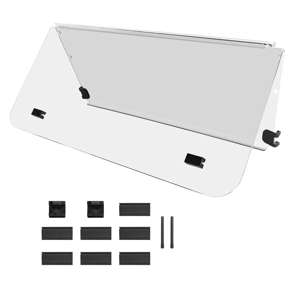 High quality great value economy Club Car DS clear folding windshield, model years 2000.5 and Up, includes all necessary mounting hardware, offered at the best prices with free shipping, sold by Salt City Golf Cart in Hutchinson, Kansas.