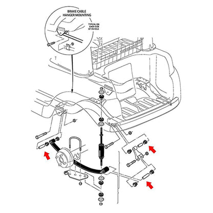 Expanded view of the placement of the bushings and sleeves on the rear of the Club Car Precedent golf cart.