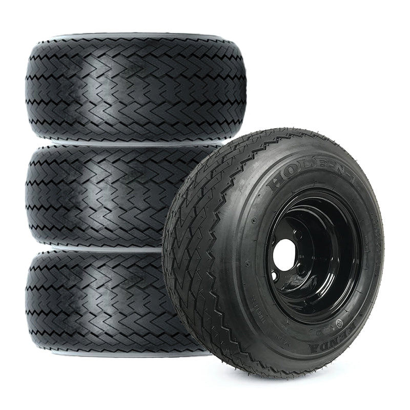 Set of 4 Kenda Hole-N-1 OEM sawtooth golf cart wheels in tires - black - for sale in Hutchinson, Kansas.