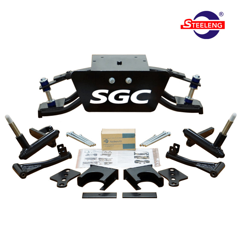 6-inch double a-arm golf cart lift kit designed for Club Car DS models, years 1982 through 2003, gas and electric, model #LKDS02 by Steeleng Golf Cart Company (SGC), offered with free shipping.