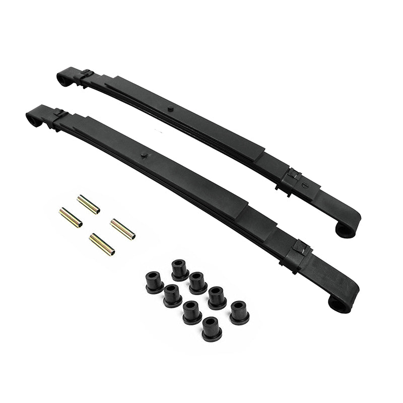 4-Leaf replacement leaf spring set for worn out suspensions on Club Car Tempo, Onward, and Precedent model golf carts, gas and electric - includes sleeves and bushings.