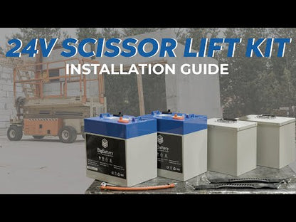 Youtube scissor lift lithium Eagle2 battery conversion installation video by BigBattery, displaying the simplicity and straightforward aerial lift LiFePO4 battery swap.