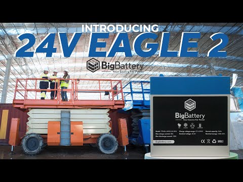 Short promotional youtube video of the new CanBus capable, smart balancing, BigBattery Eagle2 LiFePO4 lithium 24 volt 64 Ah battery, designed for mobile and industrial applications, sold by Salt City Golf Cart in Hutchinson, Kansas, available with free shipping or local pick up.