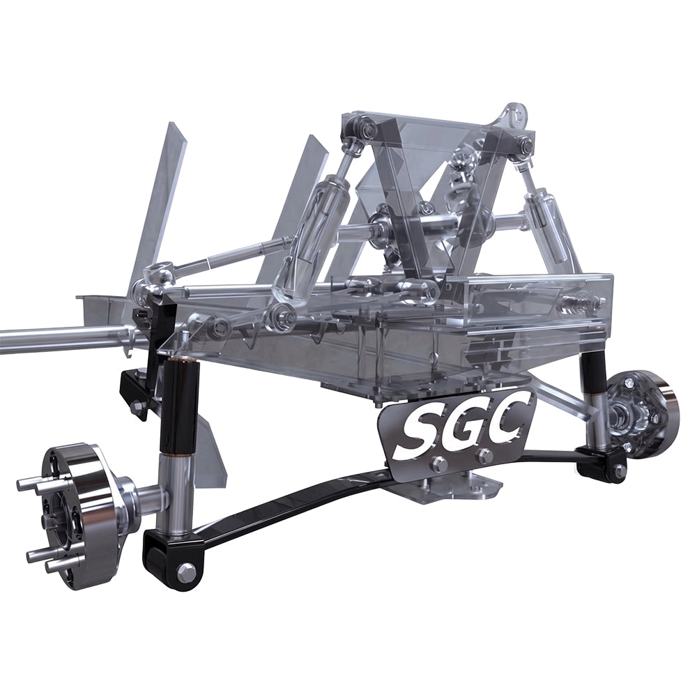 Exploded or expanded view of the 4-inch block spindle extention golf cart lift kit designed for Club Car DS models, years 1993 through 2010, gas and electric, model #LKDS03 by Steeleng Golf Cart Company (SGC), offered with free shipping.